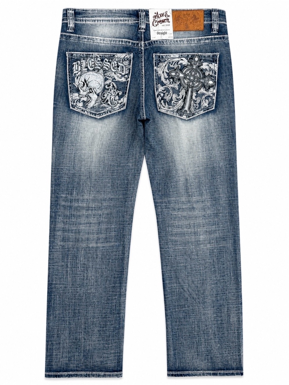 NWT Axe & Crown Embroidered Skulls - Crosses Classic Straight Blue Jeans 31 x 30